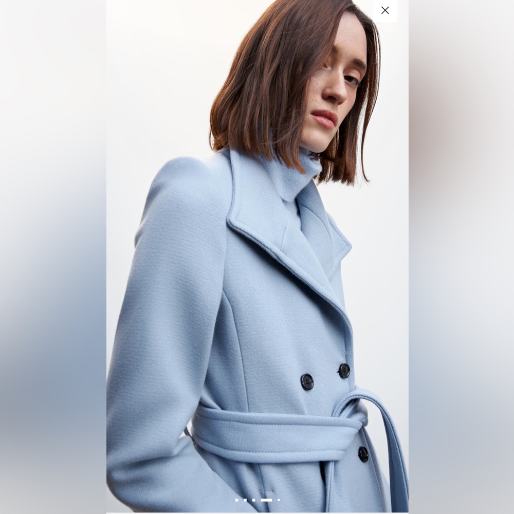 Mango Blue Double-Breasted Coat - Picture 14 of 17